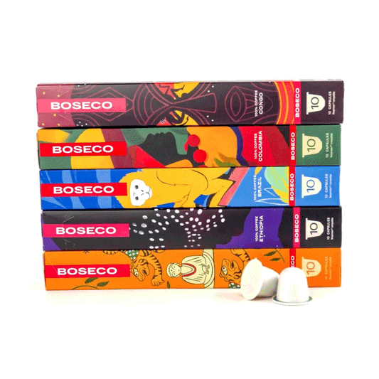 A set of capsule coffee from around the world of Boseco Nespresso format